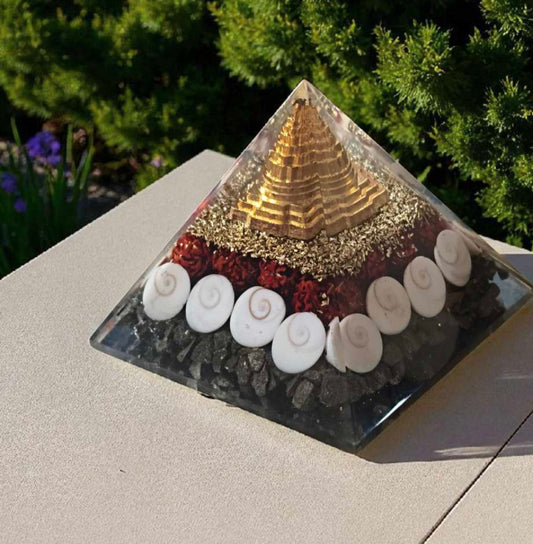 Pyrite Orgonite Gomti Laxmi Yantra Pyramid