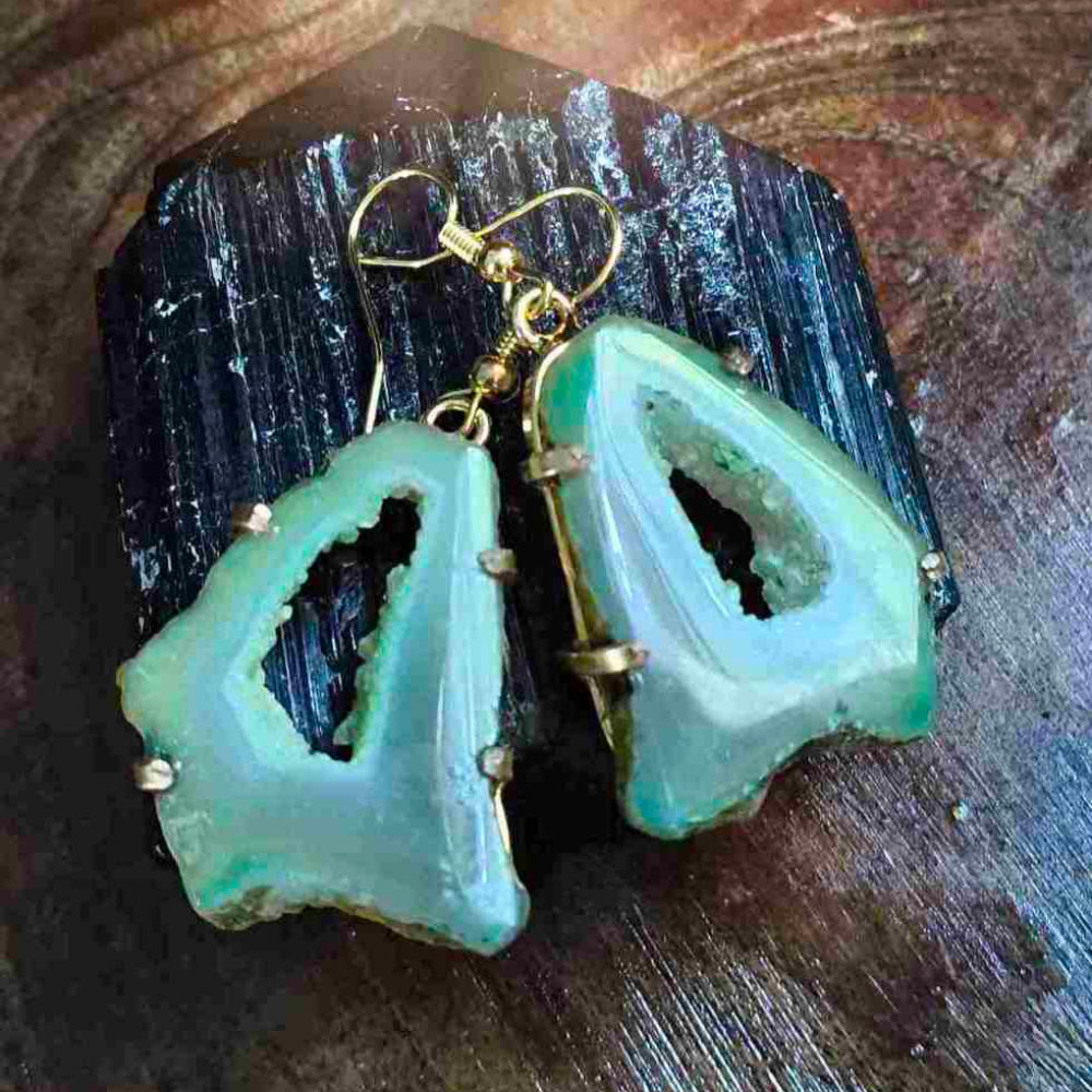 18K Gold Plated Green Agate Gemstone Earing