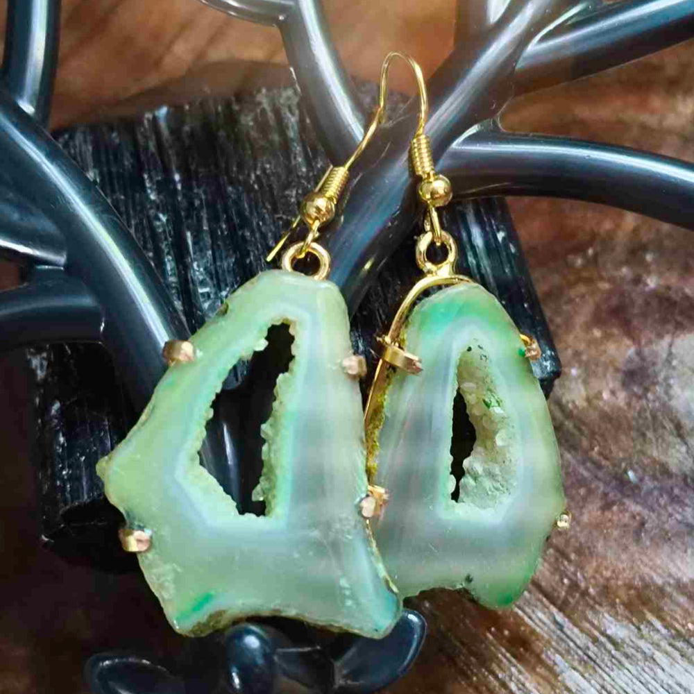 18K Gold Plated Green Agate Gemstone Earing