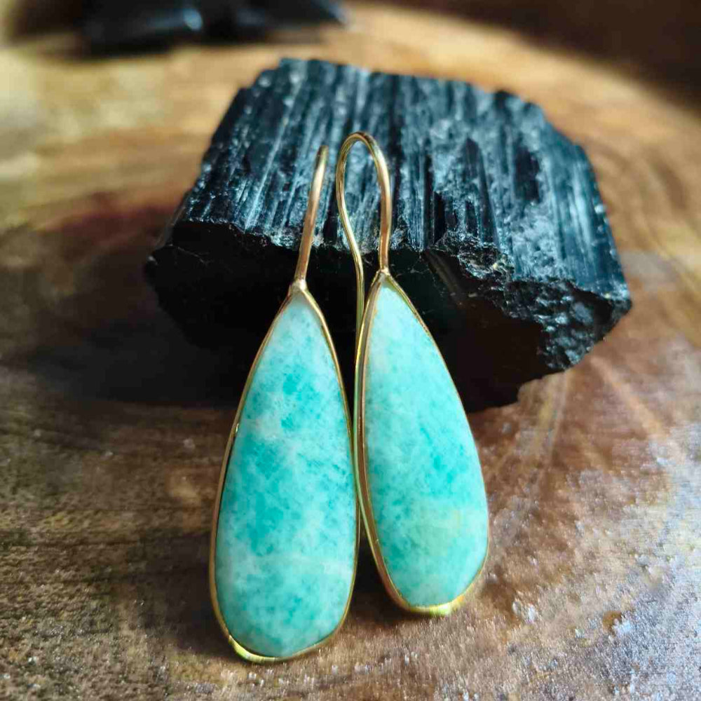 18K Gold Plated Amazonite Gemstone Teardrop Earing