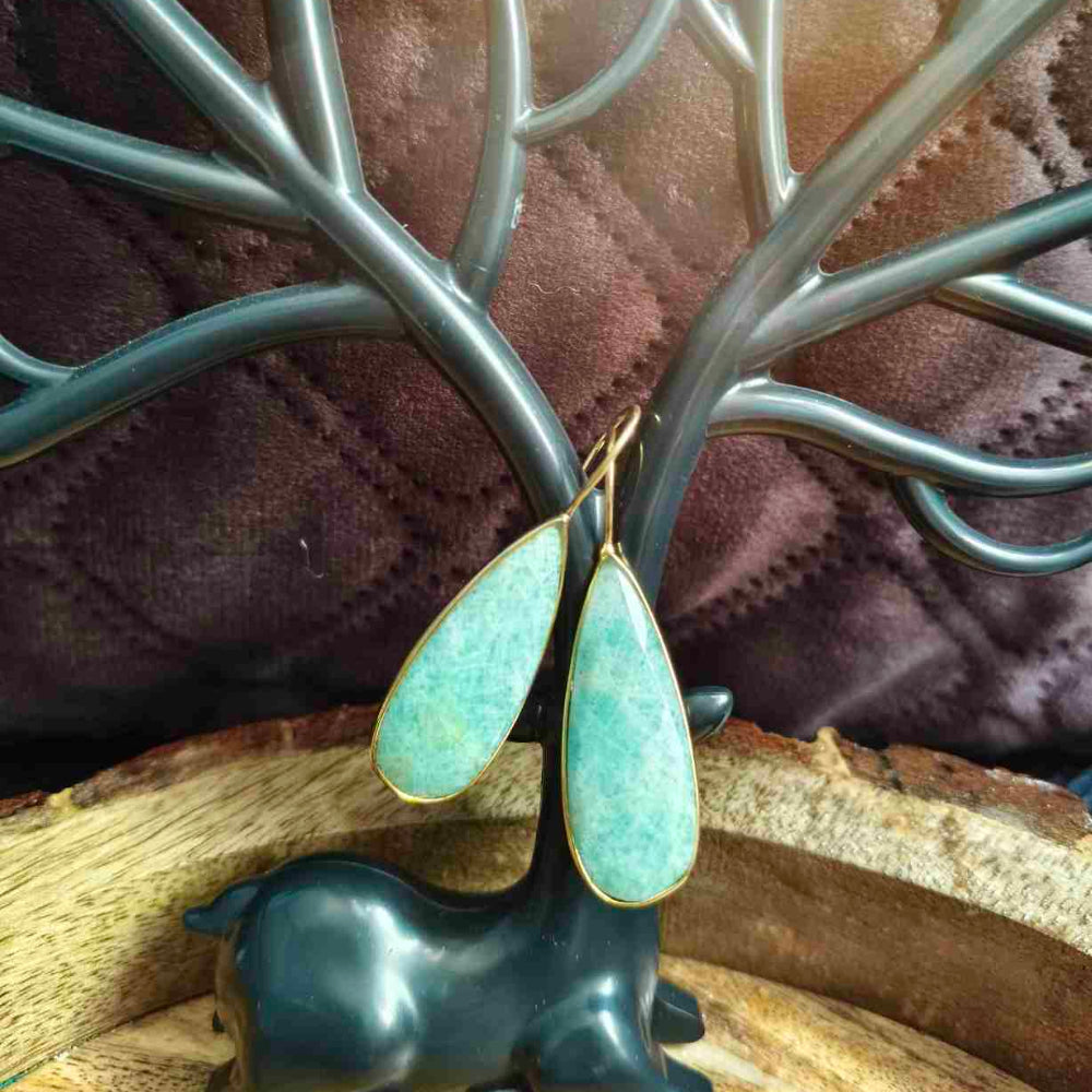 18K Gold Plated Amazonite Gemstone Teardrop Earing