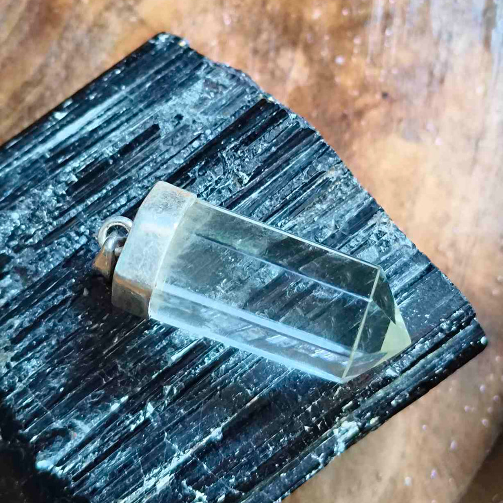 92.5 Sterling Silver 1.5" Clear Quartz Pendant