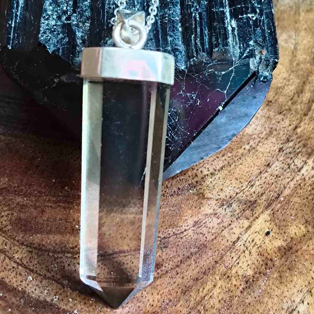 92.5 Sterling Silver Clear Quartz 2inch Pendant