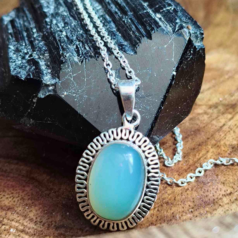 92.5 Sterling Silver Frame Blue Opal Pendant