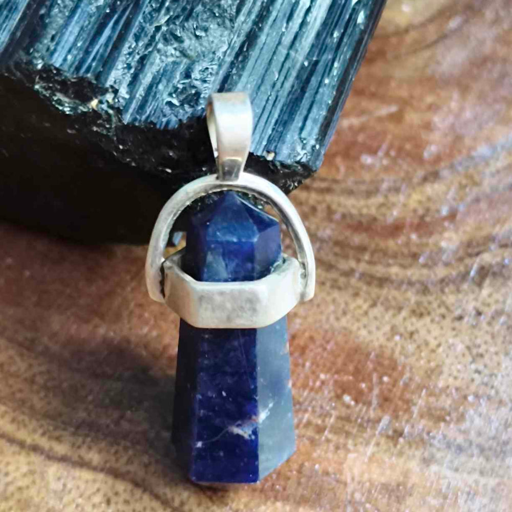 92.5 Sterling Silver Pencil Lapis Lazuli stone Pendant
