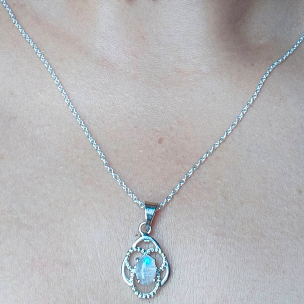 92.5 Sterling silver Pendant with Rainbow Moon stone