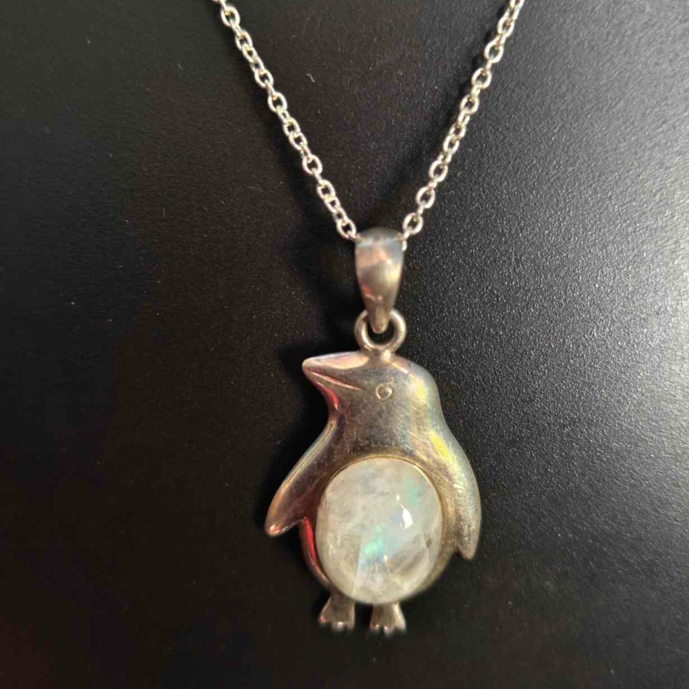 92.5 Sterling Silver Penguin Moonstone Pendant