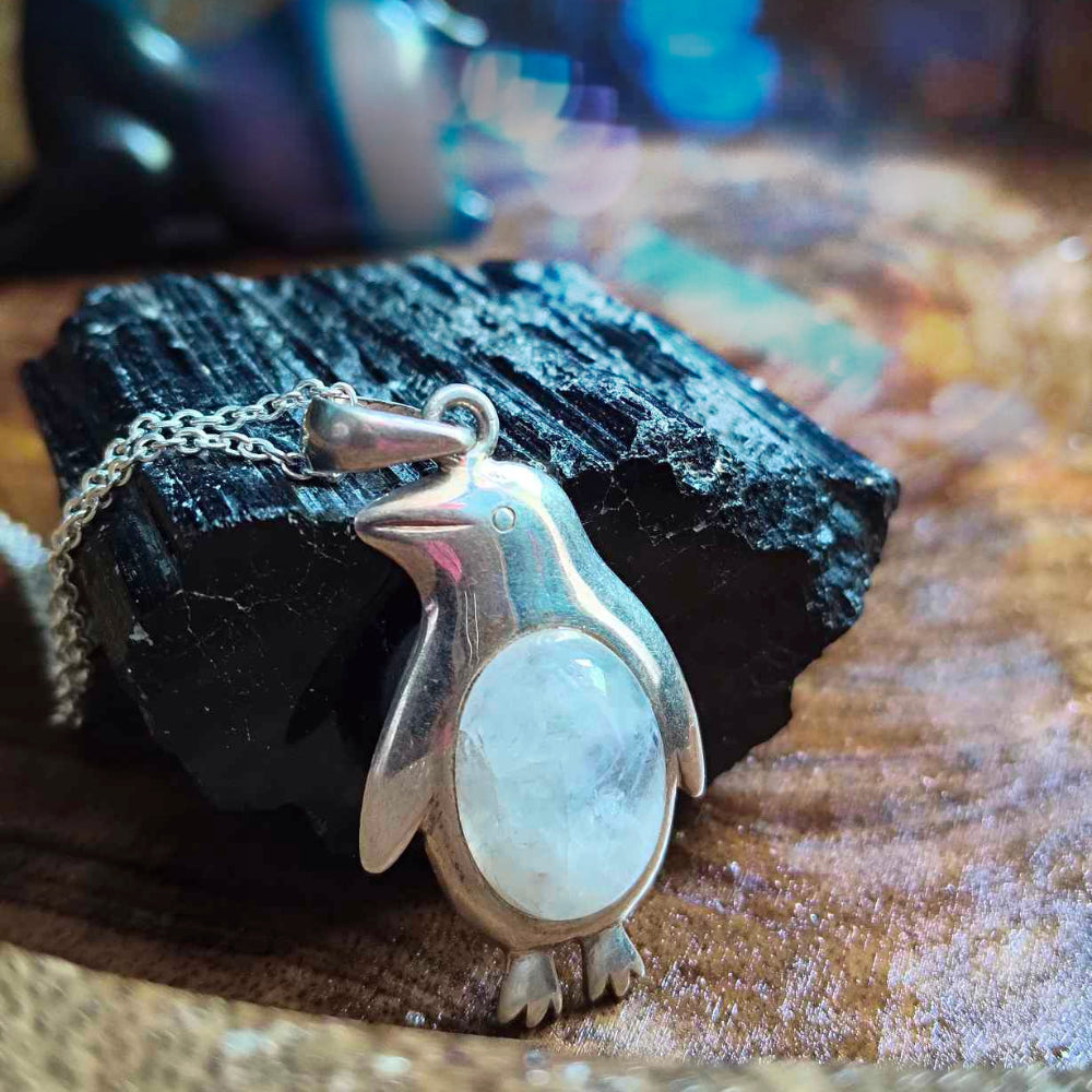 92.5 Sterling Silver Penguin Moonstone Pendant