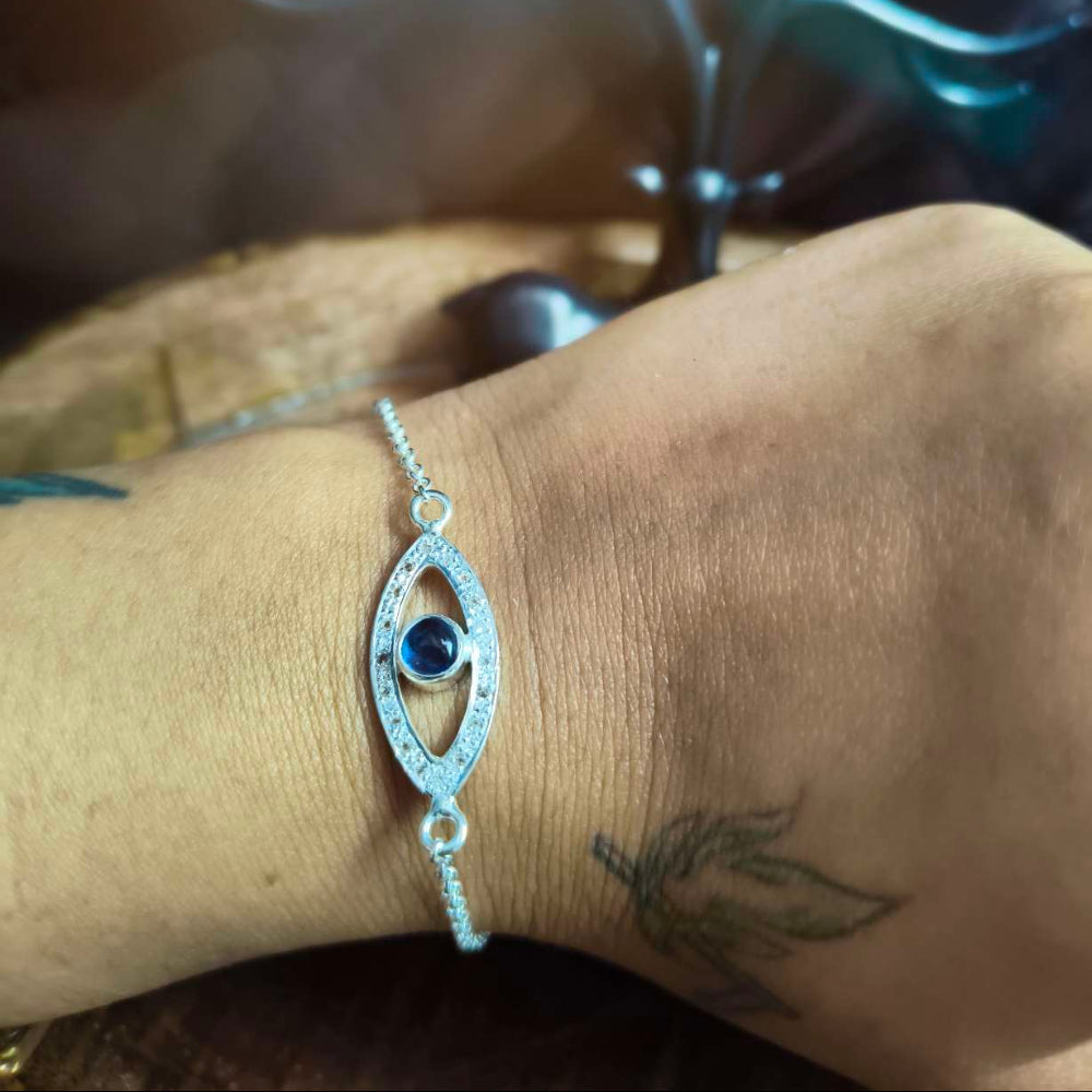 94.5 Sterling Silver Evil Eye Sapphire stone Bracelet