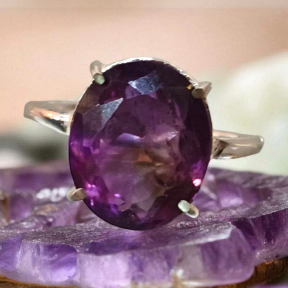 Amethyst Gemstone German Silver Unisex Ring