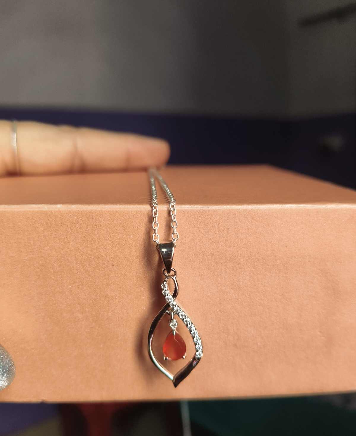 92.5 Sterling Silver Pendant With Red Carnelian Stone