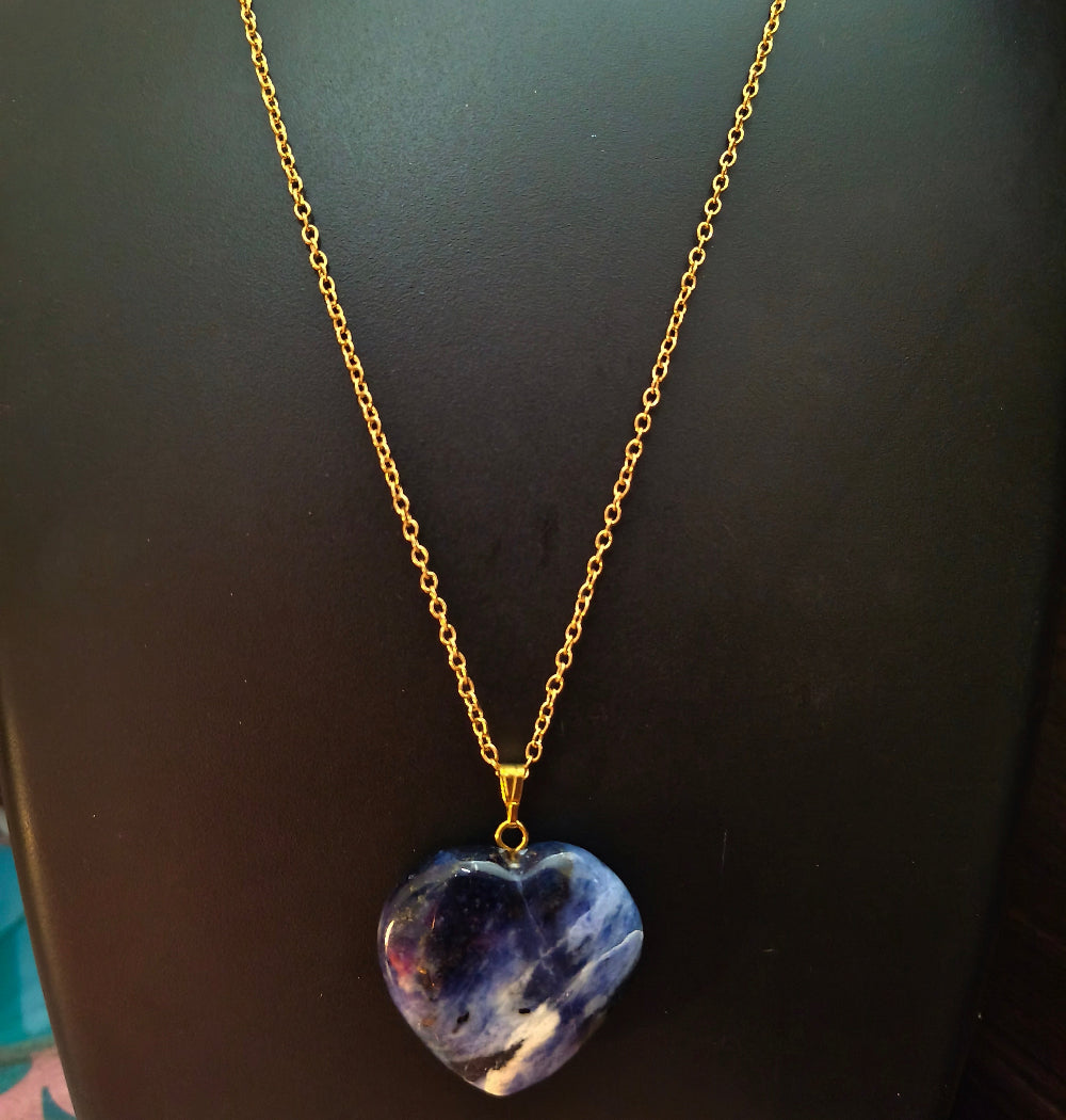 Lapis Lazuli Heart Stone Pendant with 18k Gold plated chain