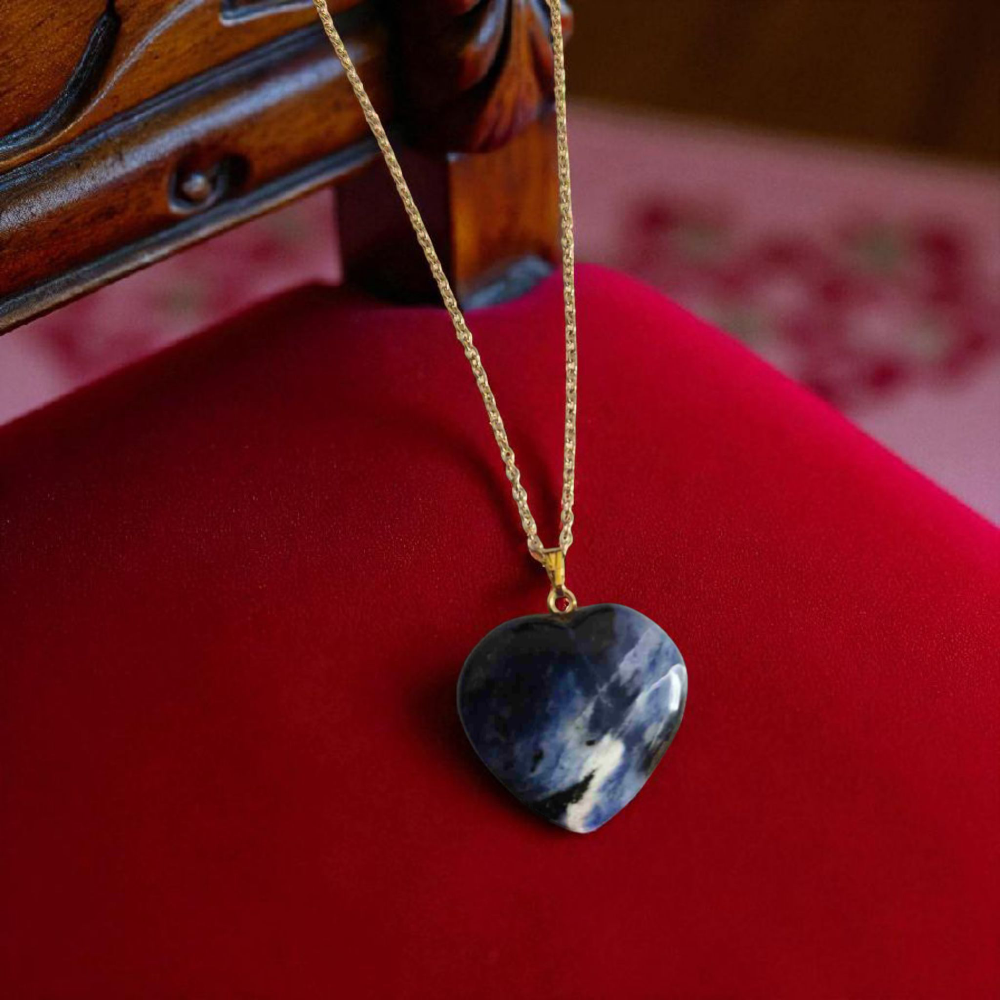 Lapis Lazuli Heart Stone Pendant with 18k Gold plated chain