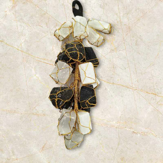 Natural Selenite and Black Tourmaline hanger