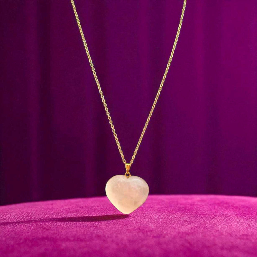 Rose Quartz Heart pendant with 18k Gold plated chain