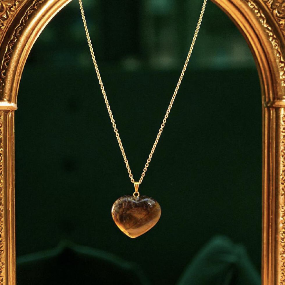 Tiger Eye Heart Pendant with 18k Gold plated Chain