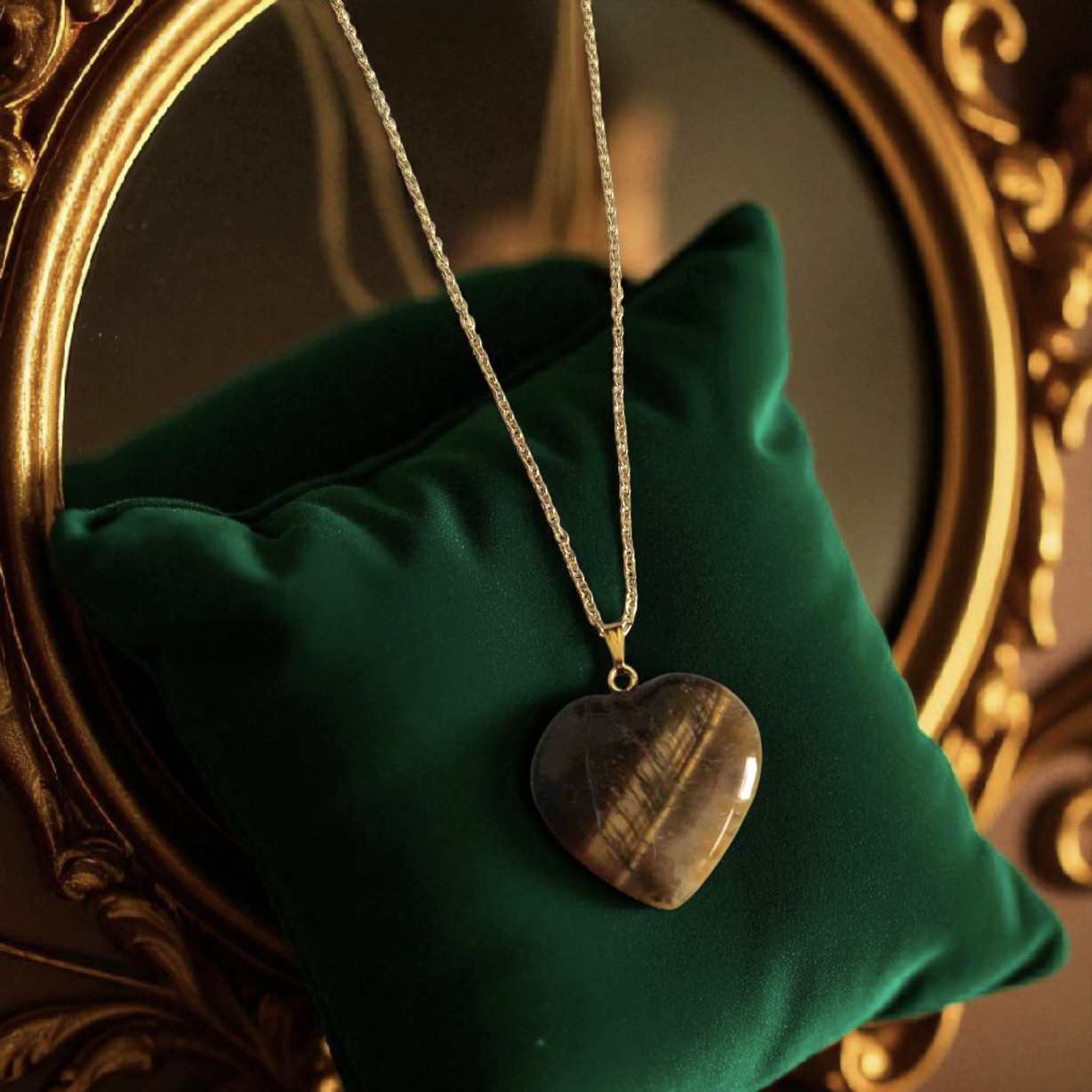 Tiger Eye Heart Pendant with 18k Gold plated Chain