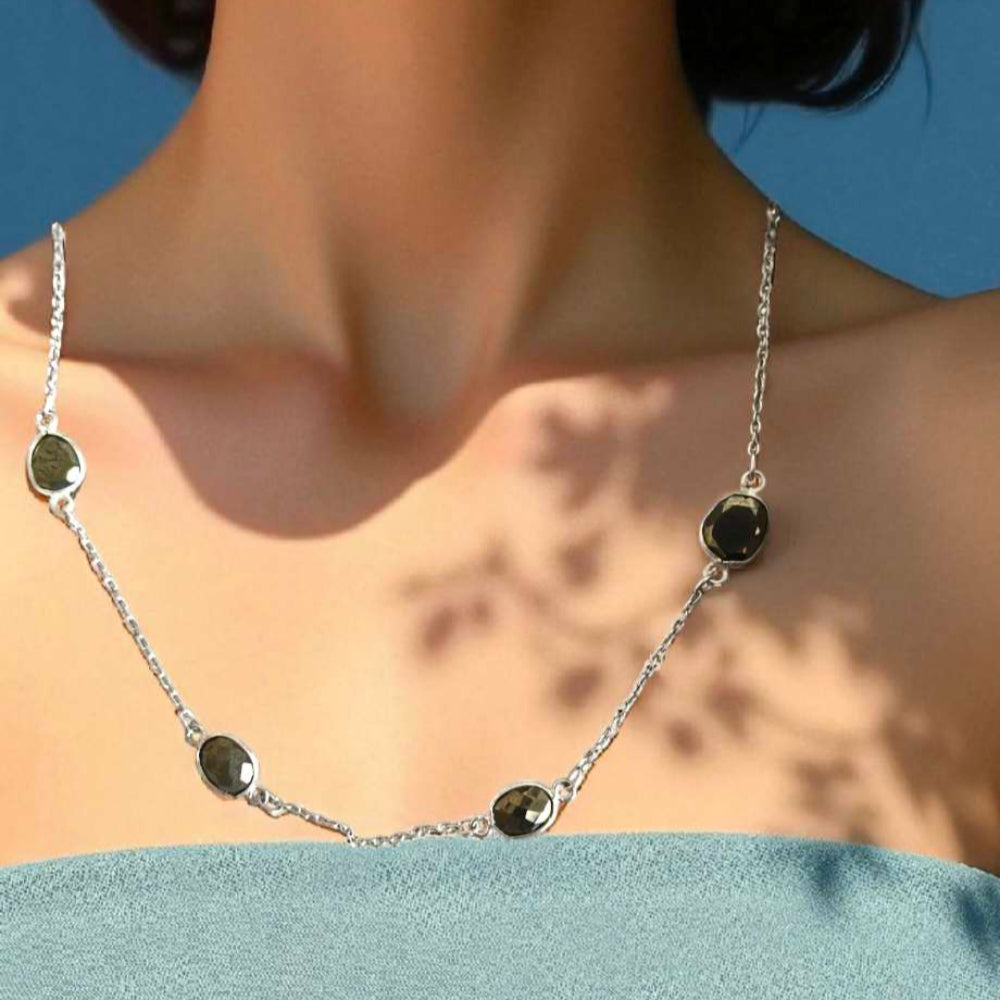 Pyrite gemstone necklace 925 Silver necklace