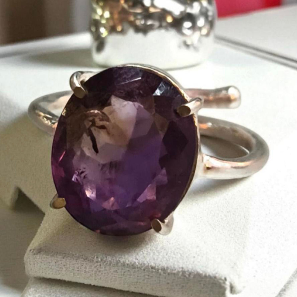 Amethyst Gemstone German Silver Unisex Ring
