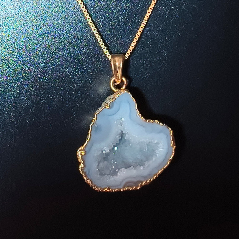 Sparkling White Agate Gemstone 18K Gold Plated Pendant