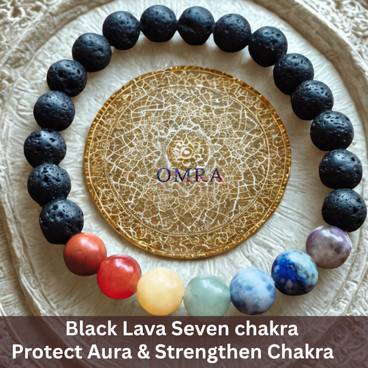 Natural Black Lava Seven Chakra Bracelet