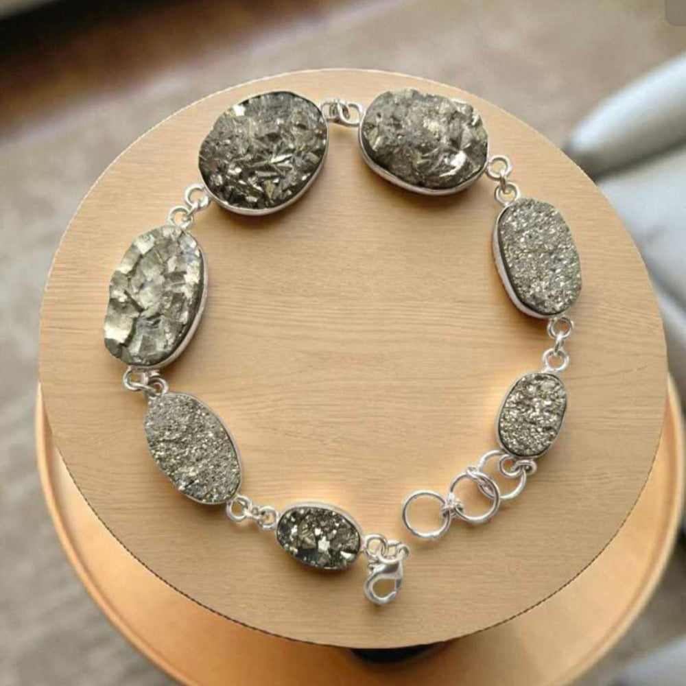 German Silver Pyrite chain Bracelet