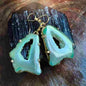 18K Gold Plated Green Agate Gemstone Earing
