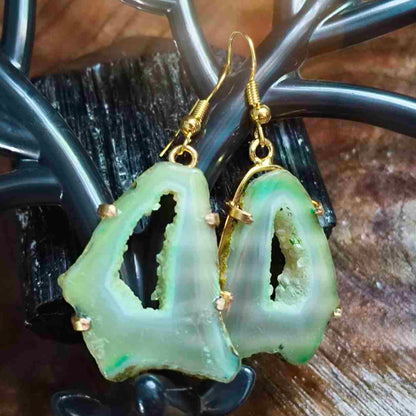 18K Gold Plated Green Agate Gemstone Earing