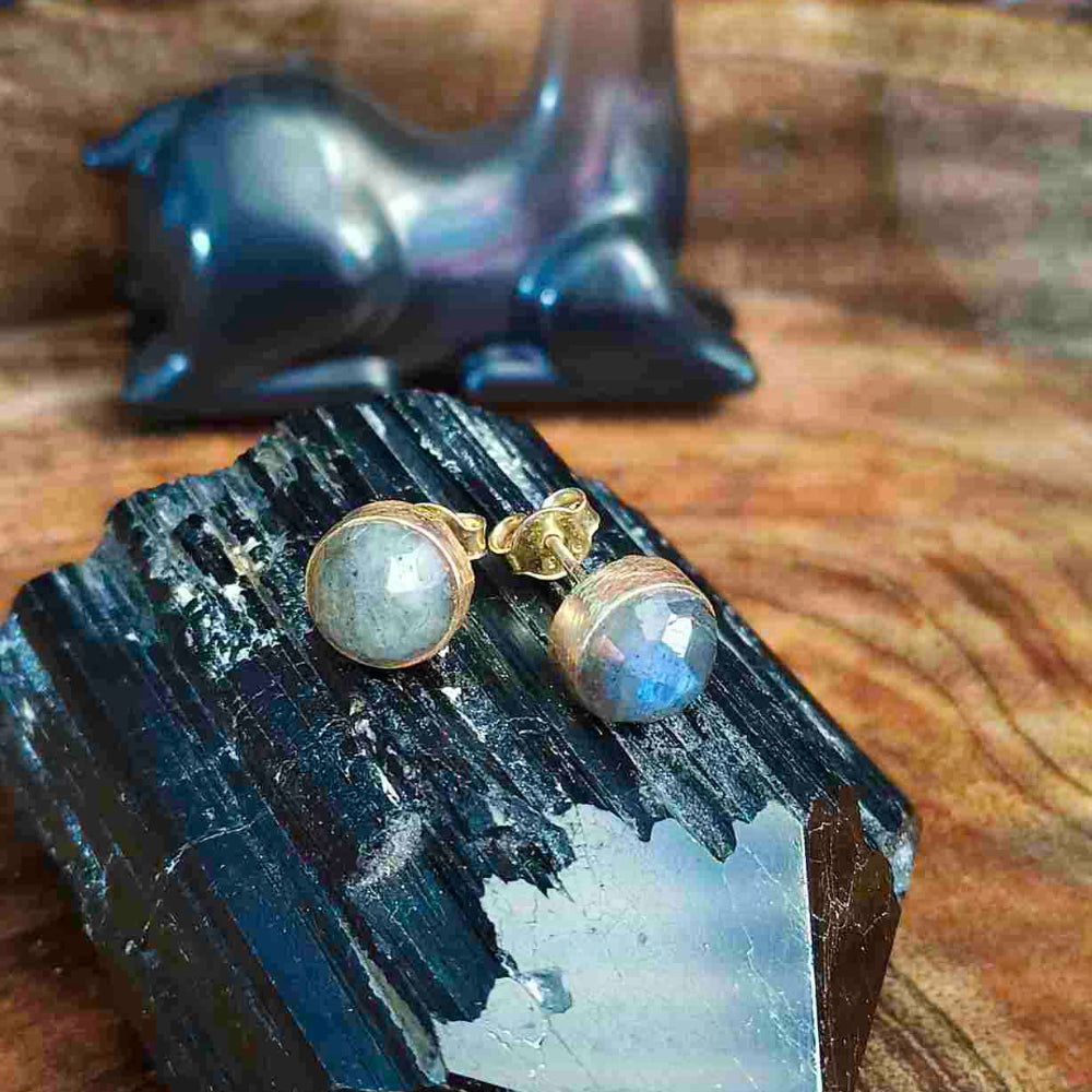 18K Gold Plated Labradorite Gemstone Ear Stud