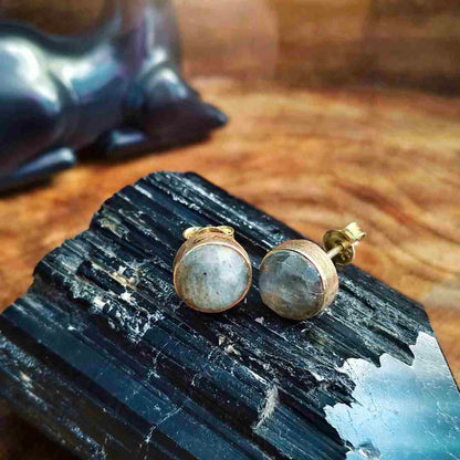 18K Gold Plated Labradorite Gemstone Ear Stud