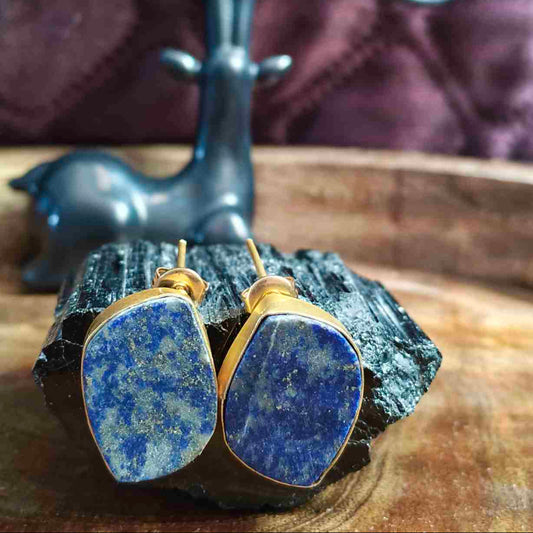 18K Gold Plated Lapis Lazuli Gemstone Ear Stud