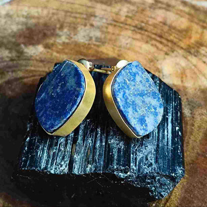 18K Gold Plated Lapis Lazuli Gemstone Ear Stud