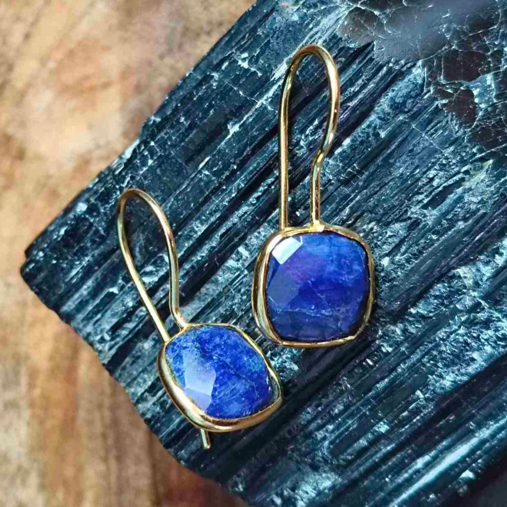 18k gold plated Lapis Lazuli Square drop Earing