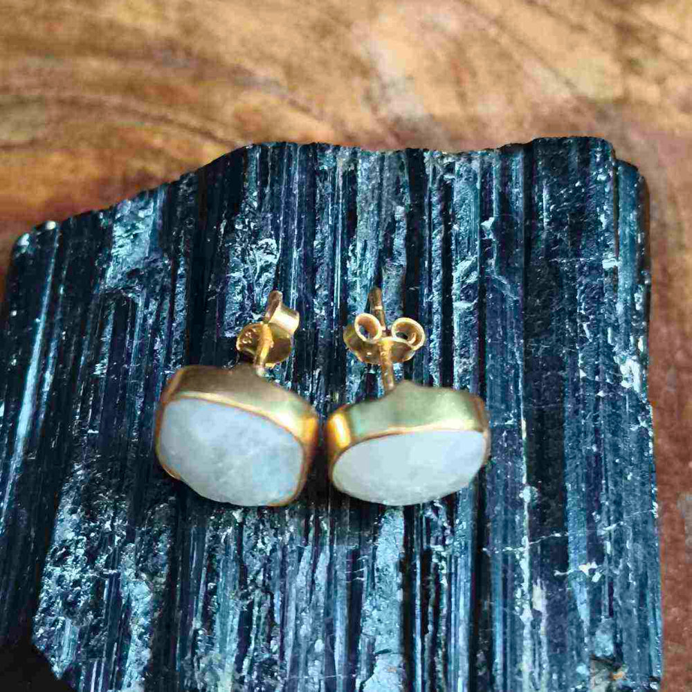 18K Gold Plated Moonstone Square Ear Stud