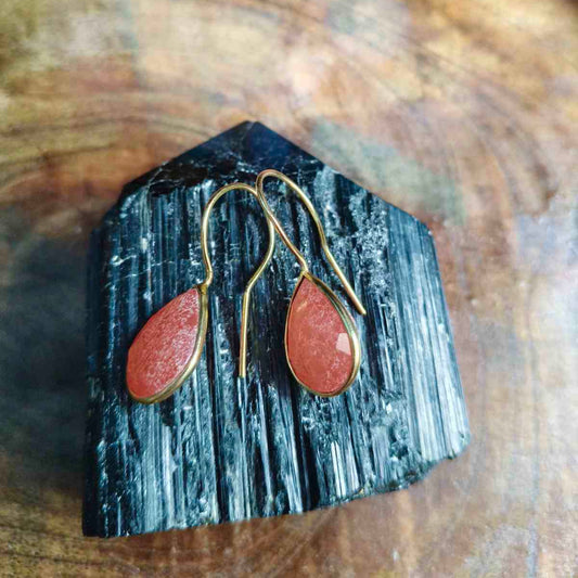 18K Gold Plated Orange Carnelian Gemstone Tear Drop Earing