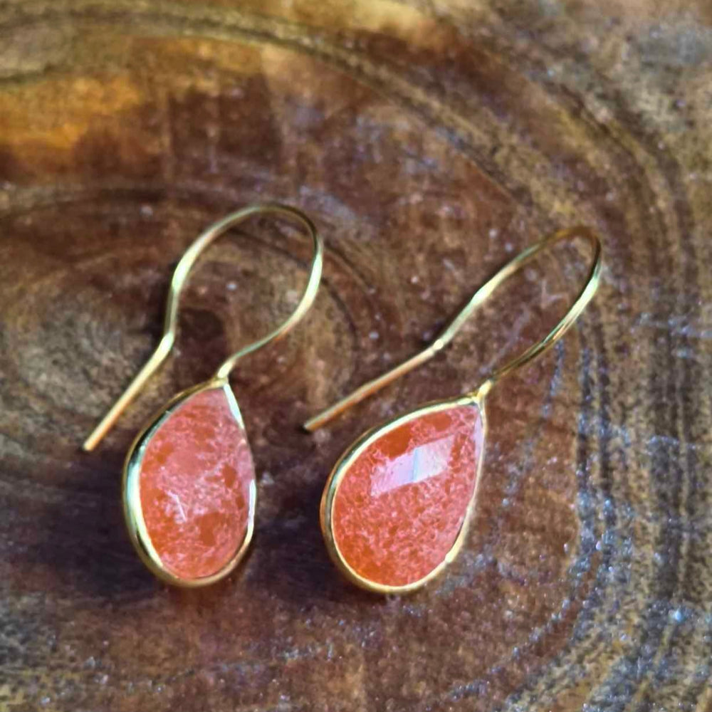 18K Gold Plated Orange Carnelian Gemstone Tear Drop Earing
