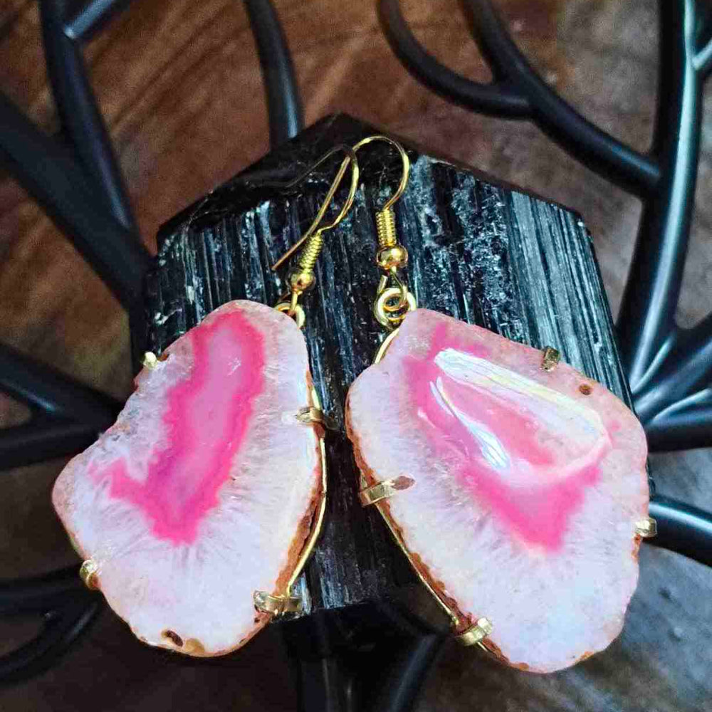 18K Gold Plated Pink Agate Gemstone Earing