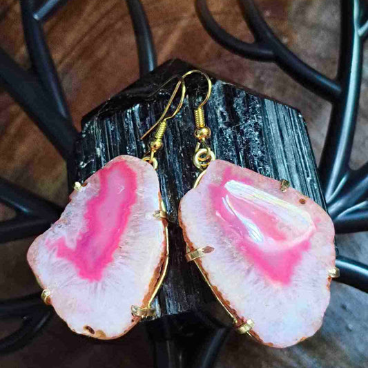 18K Gold Plated Pink Agate Gemstone Earing