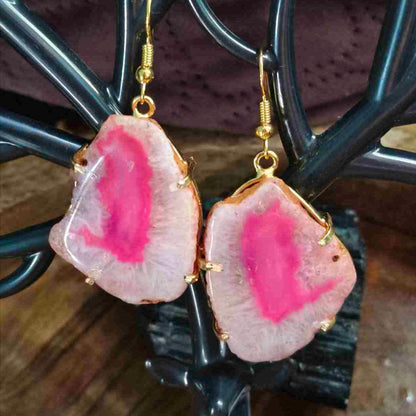 18K Gold Plated Pink Agate Gemstone Earing