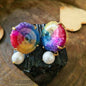 18K Gold Plated Rainbow Agate Stone With Pearl Earing