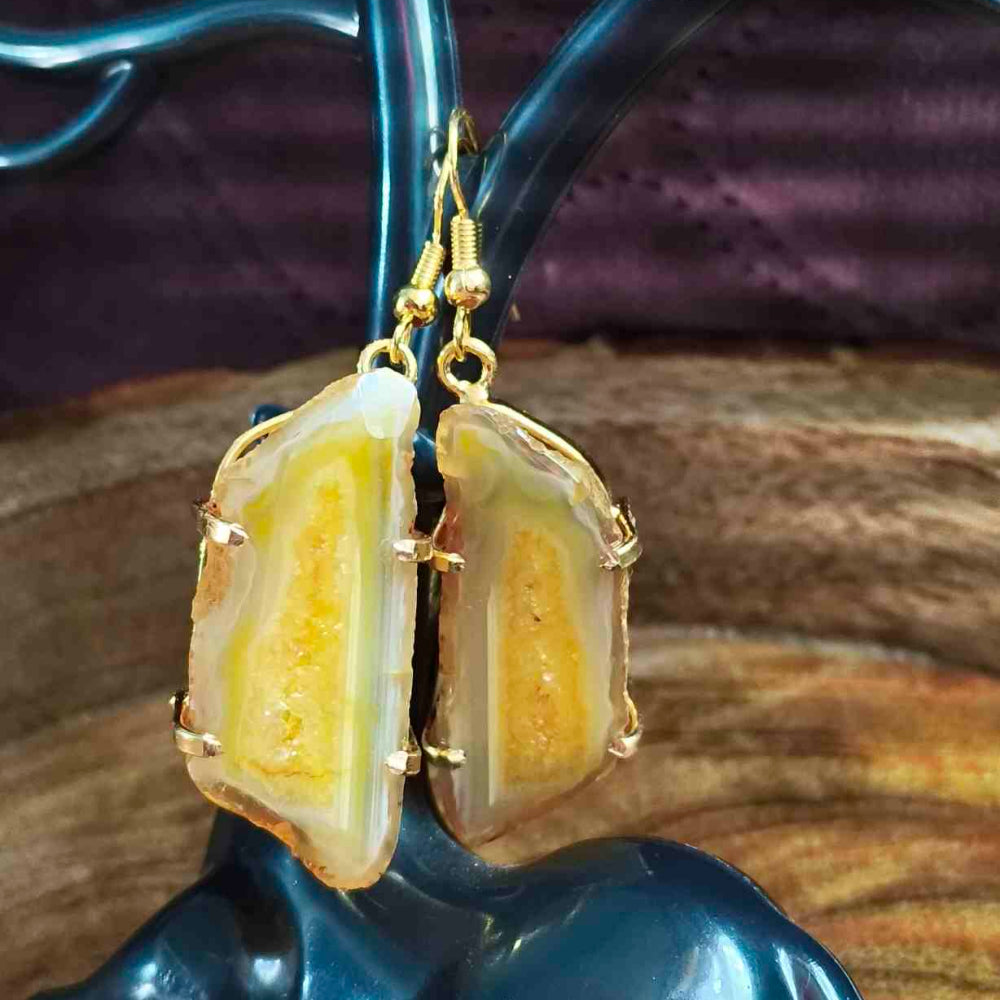 18K Gold Plated Yellow Agate Gemstone Earing