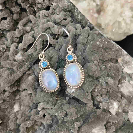 92.5 Sliver Moonstone Blue Topaz Earing
