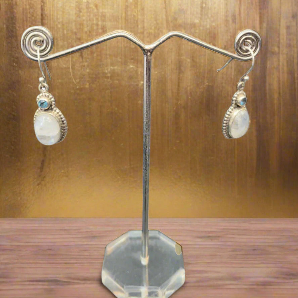 92.5 Sliver Moonstone Blue Topaz Earing