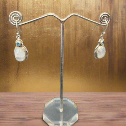 92.5 Sliver Moonstone Blue Topaz Earing
