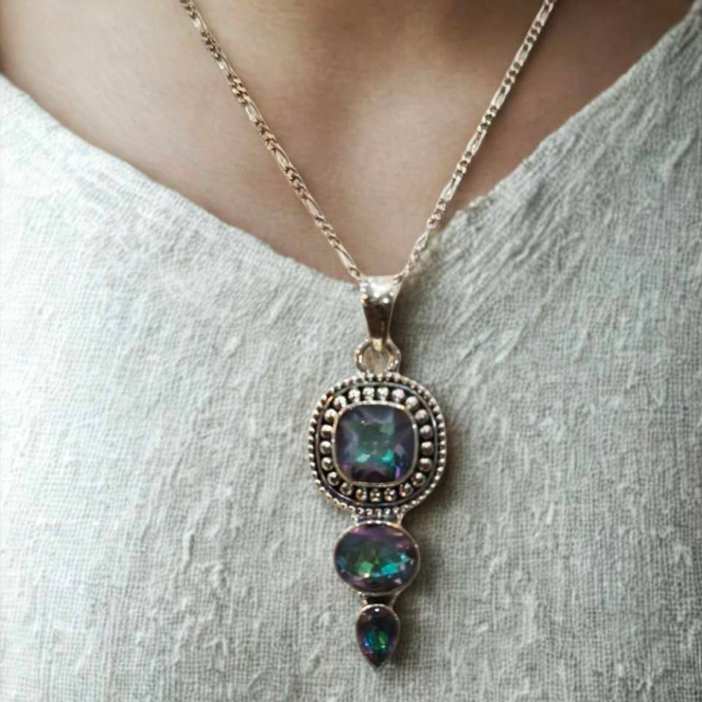 92.5 Sliver Pendant With Three Layer Mystic Topaz Pendant