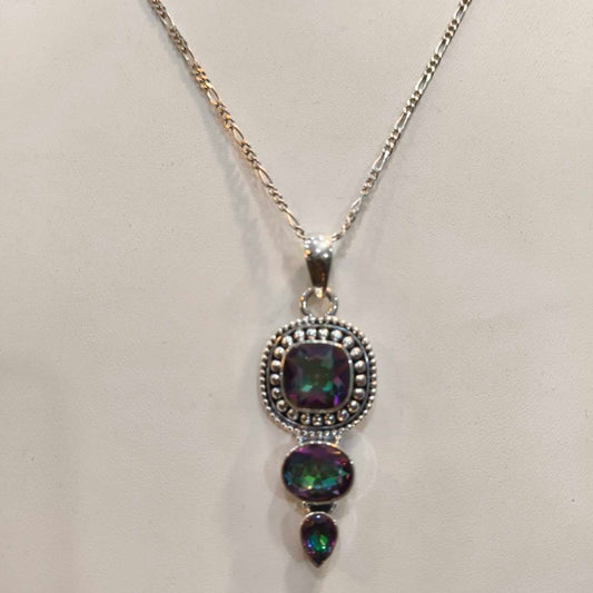 92.5 Sliver Pendant With Three Layer Mystic Topaz Pendant