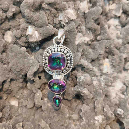 92.5 Sliver Pendant With Three Layer Mystic Topaz Pendant