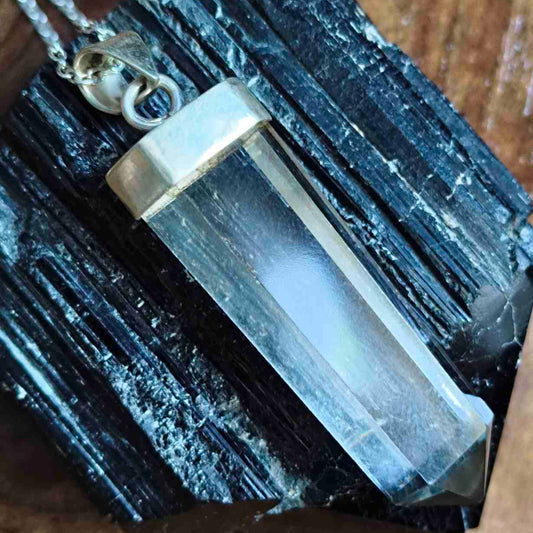 92.5 Sterling Silver Clear Quartz 2inch Pendant