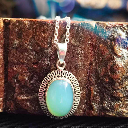 92.5 Sterling Silver Frame Blue Opal Pendant