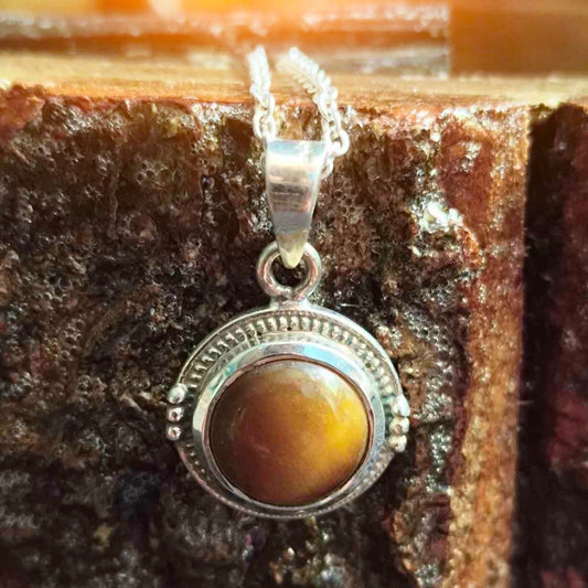 92.5 Sterling Silver Frame Tiger Eye Gemstone Pendant